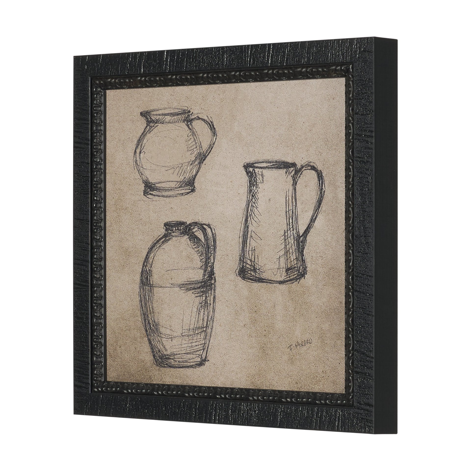 Vintage Tableware Sketch Framed Artwork, Set of 2