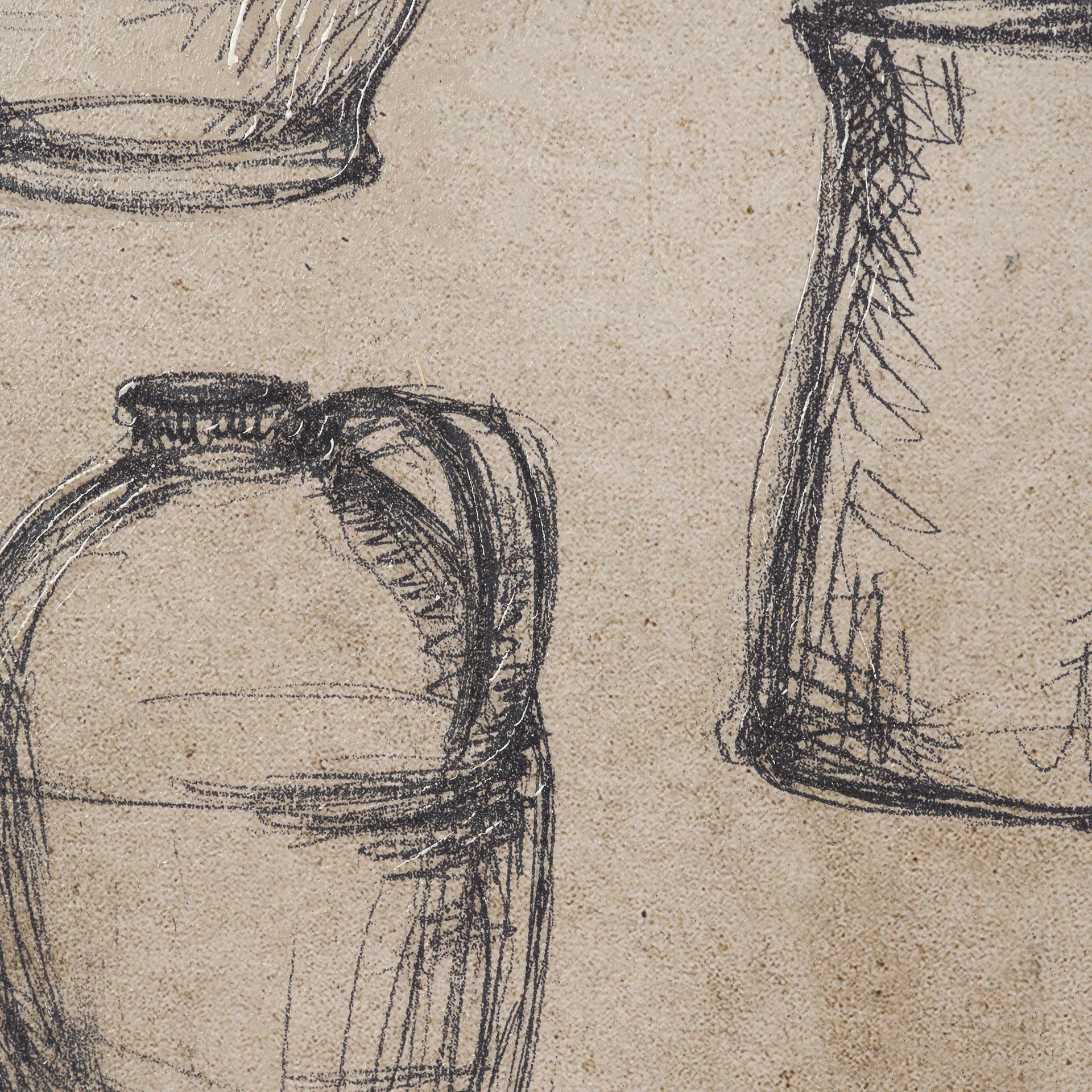 Vintage Tableware Sketch Framed Artwork, Set of 2