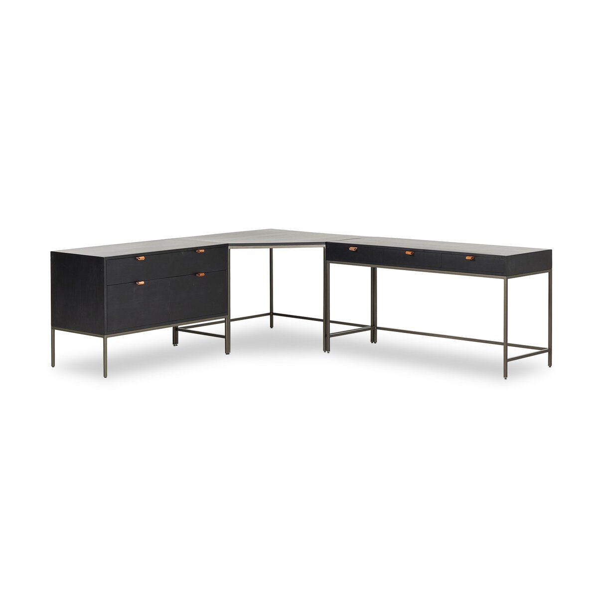 Trey Desk System With Wide Filing Cabinet