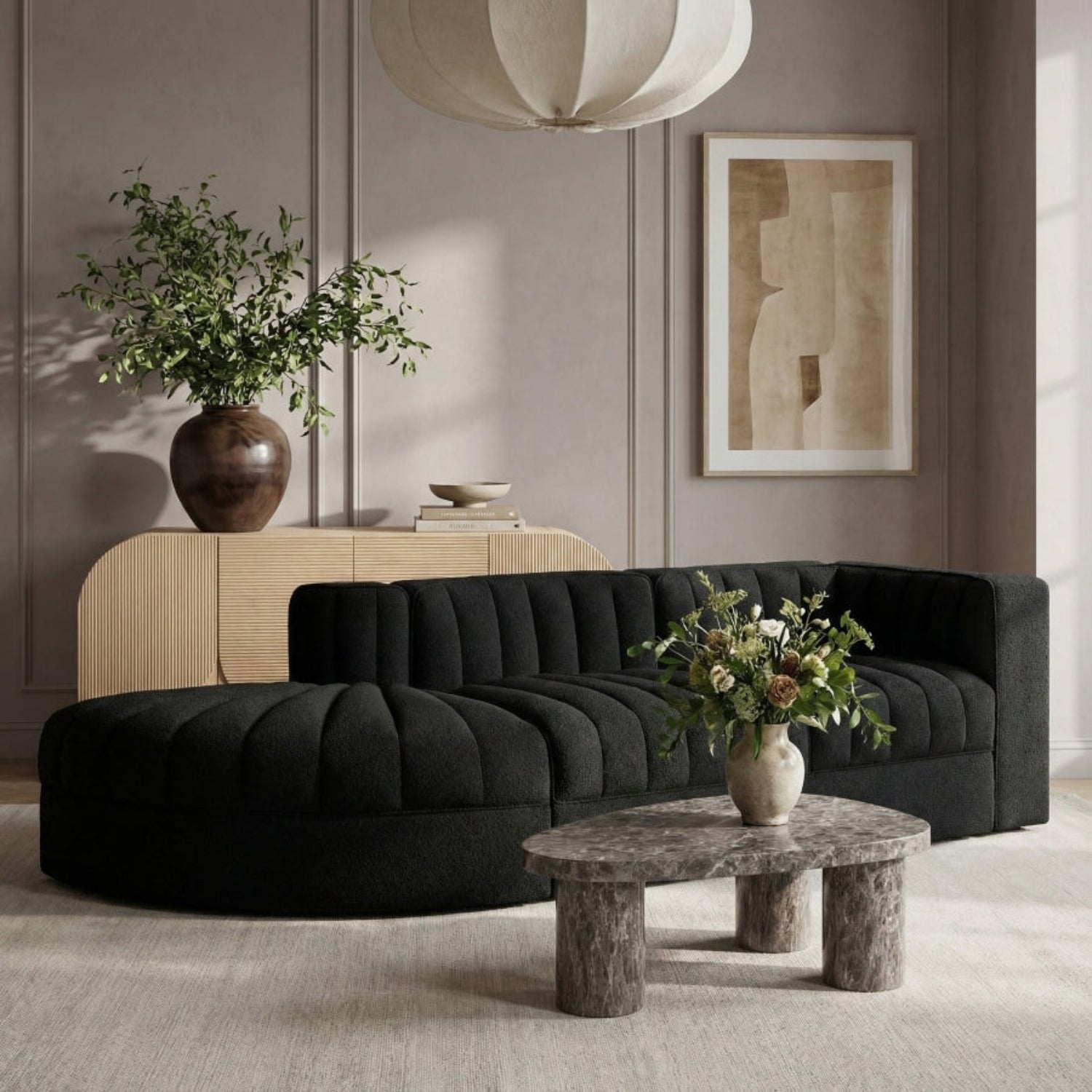 Rumina Velvet 3pc Modular Sectional