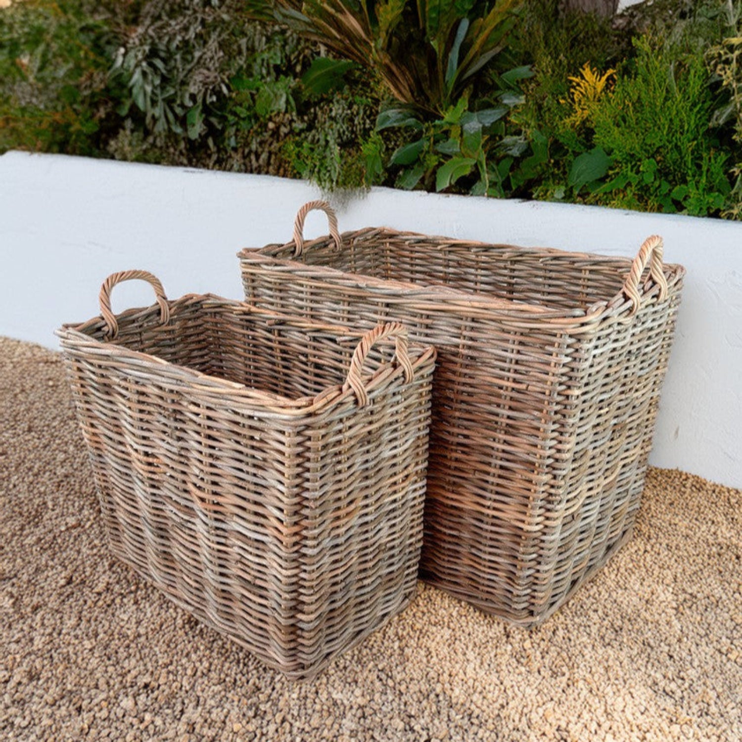 Belen Rectangle Rattan Basket, Set of 2