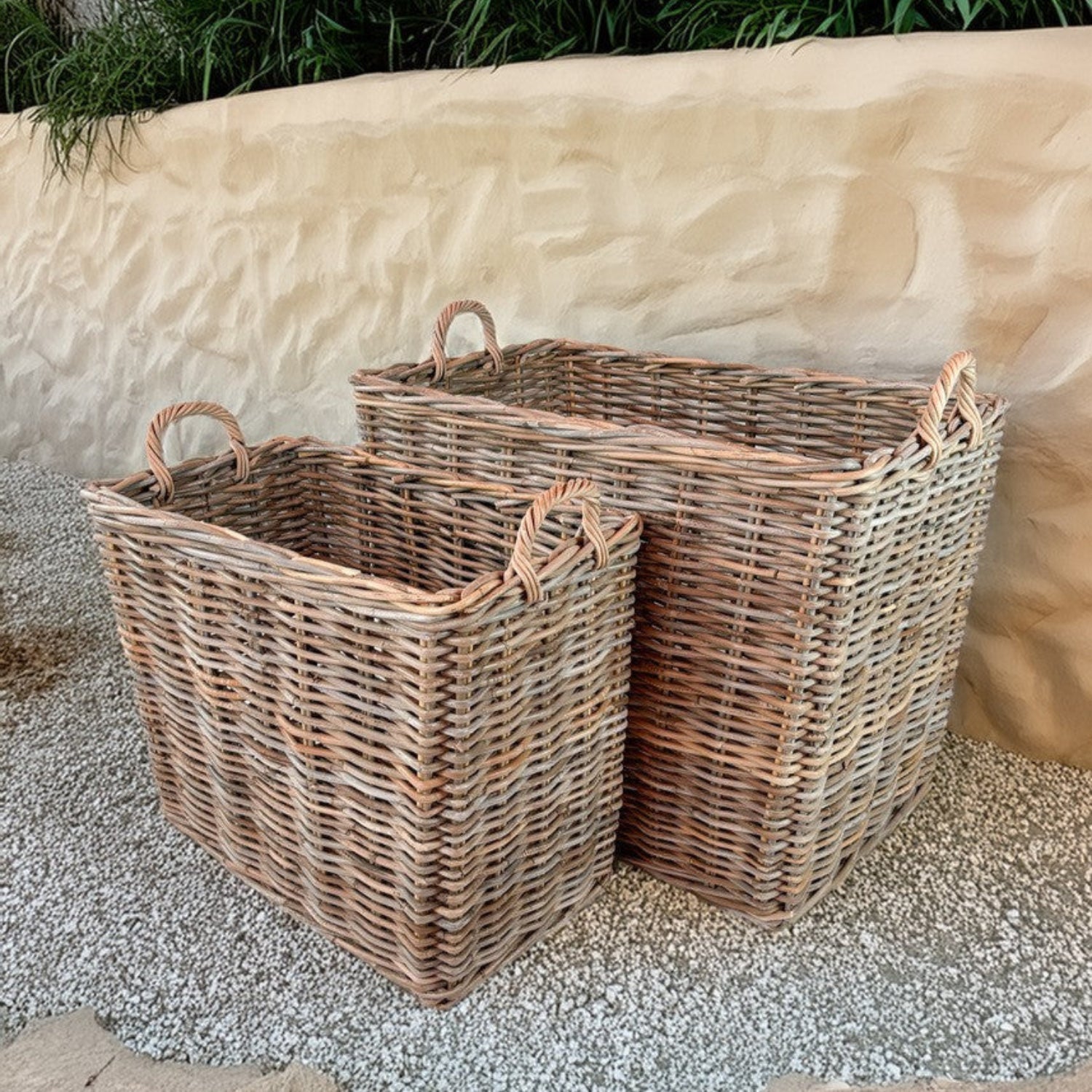Belen Rectangle Rattan Basket, Set of 2