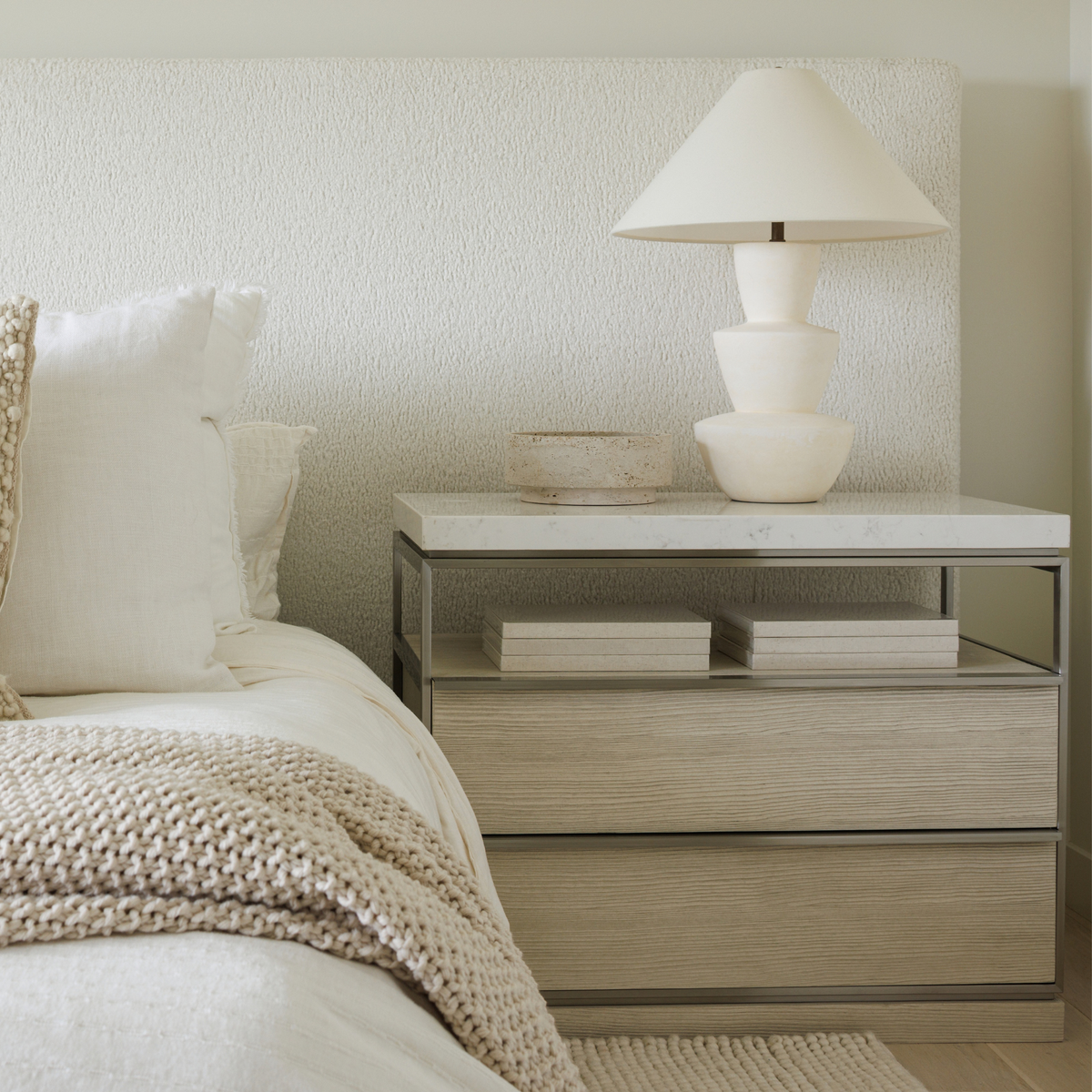 White marble top nightstand