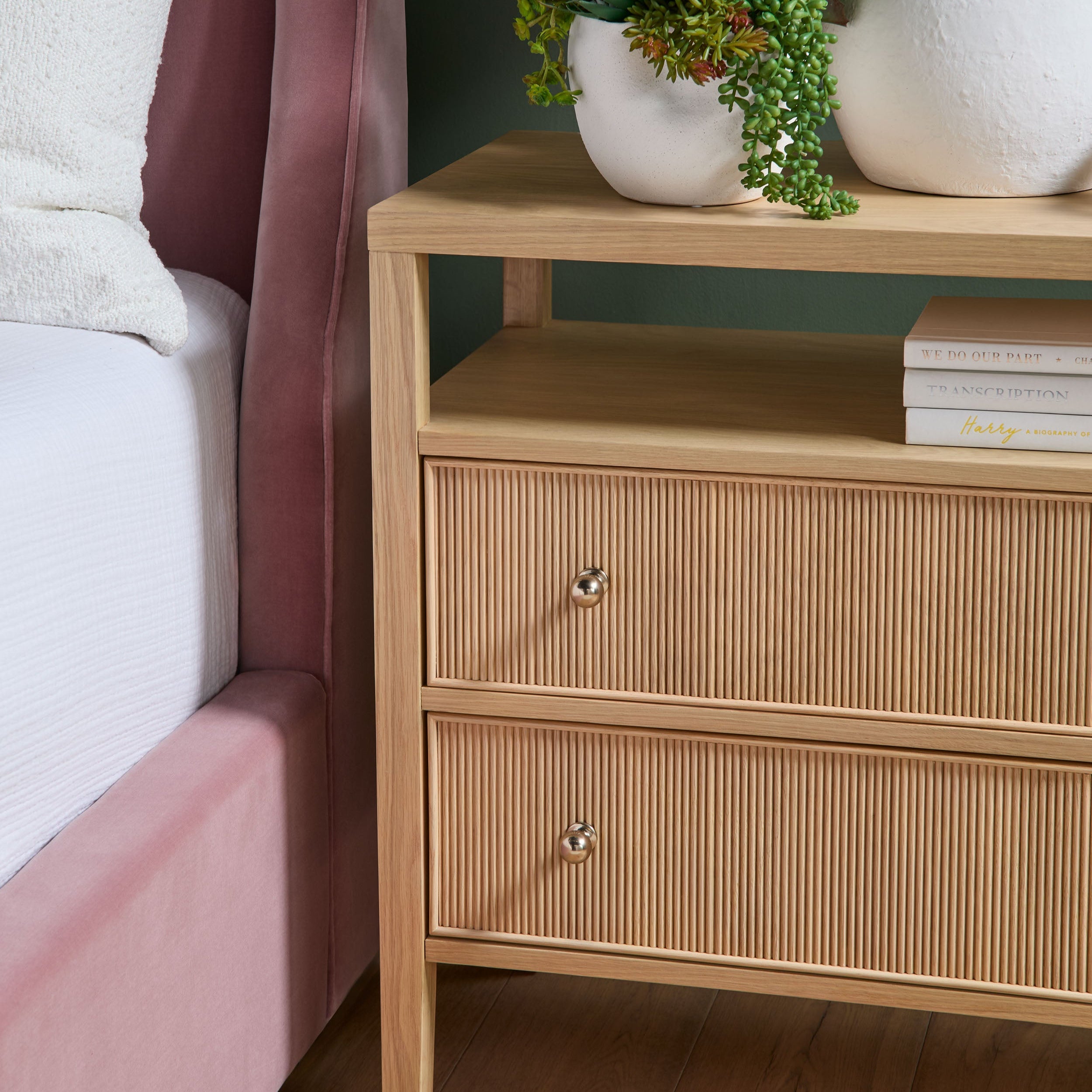 Highland Open Shelf 2-Drawer Nightstand