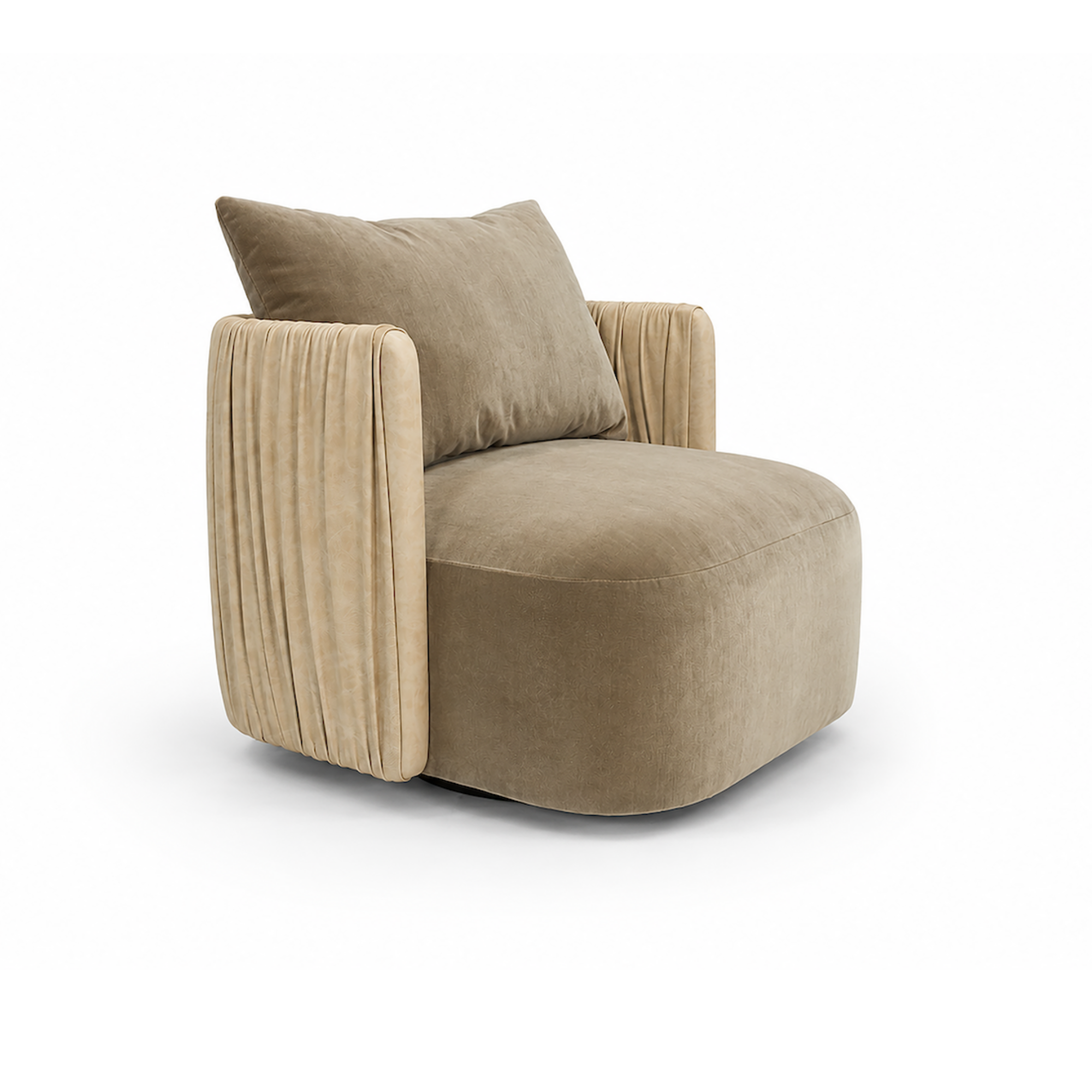 Beige armchair with a pillow on a white background