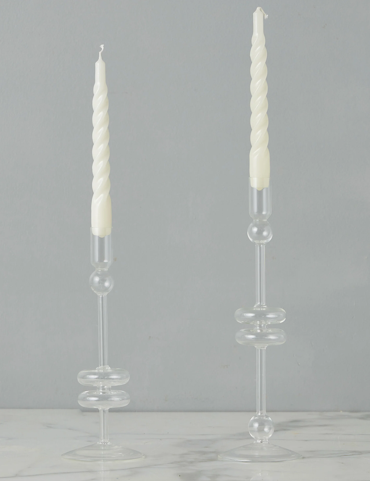 Clear Glass Candlestick, Set of 2