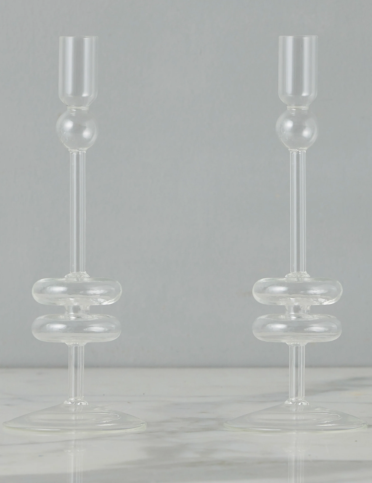 Clear Glass Candlestick, Set of 2
