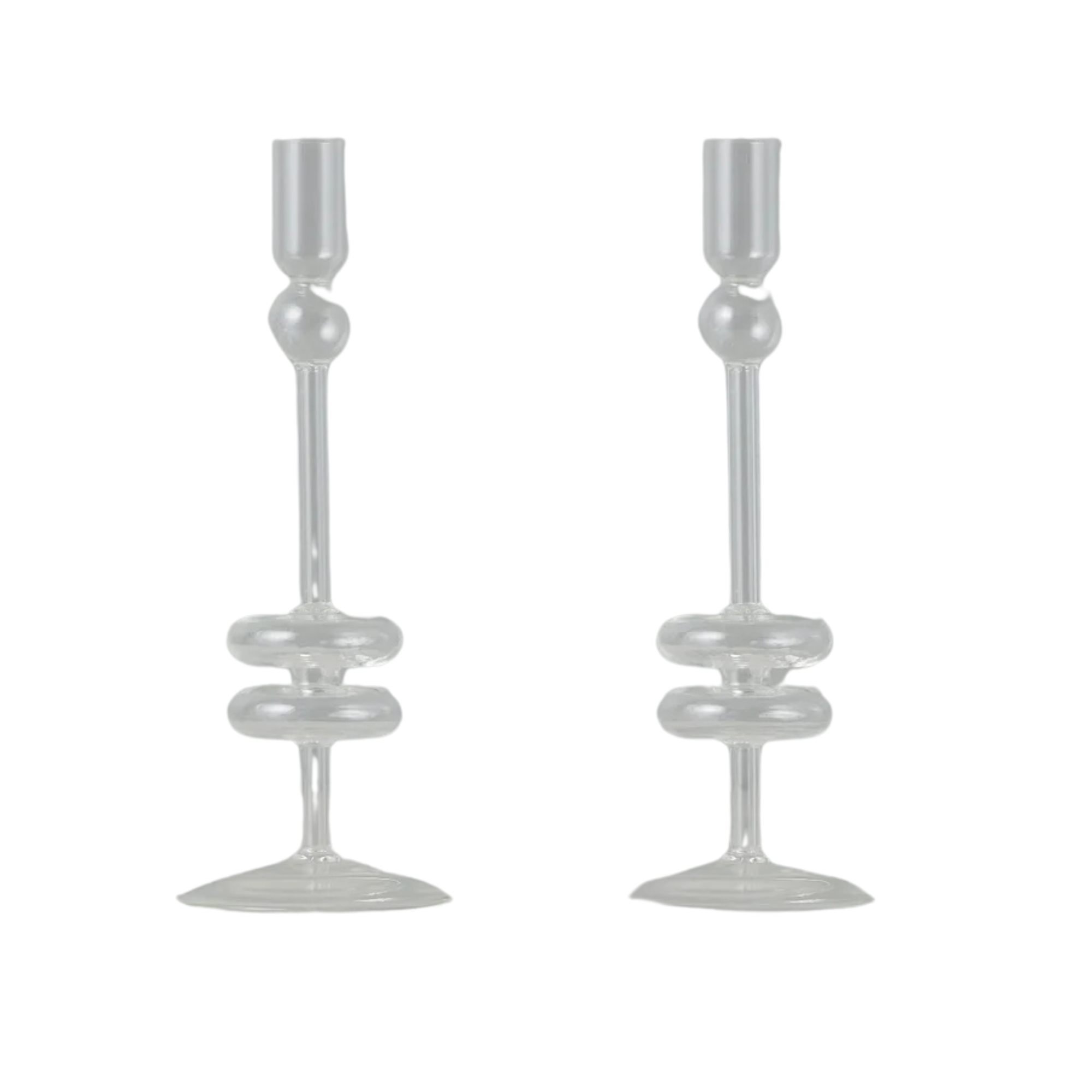 Clear Glass Candlestick, Set of 2