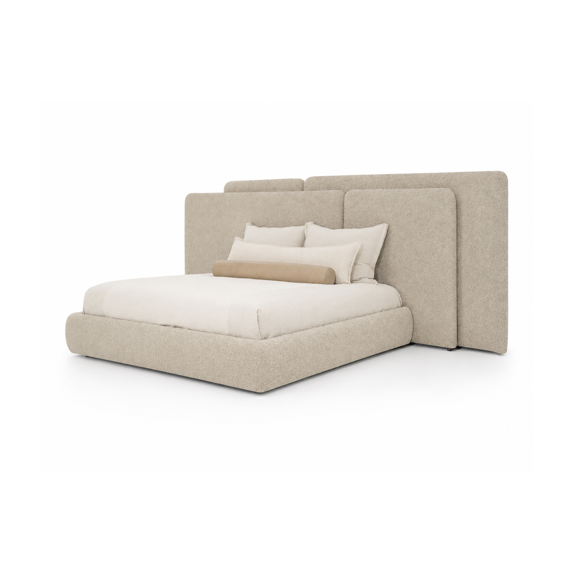 beige upholstered bed
