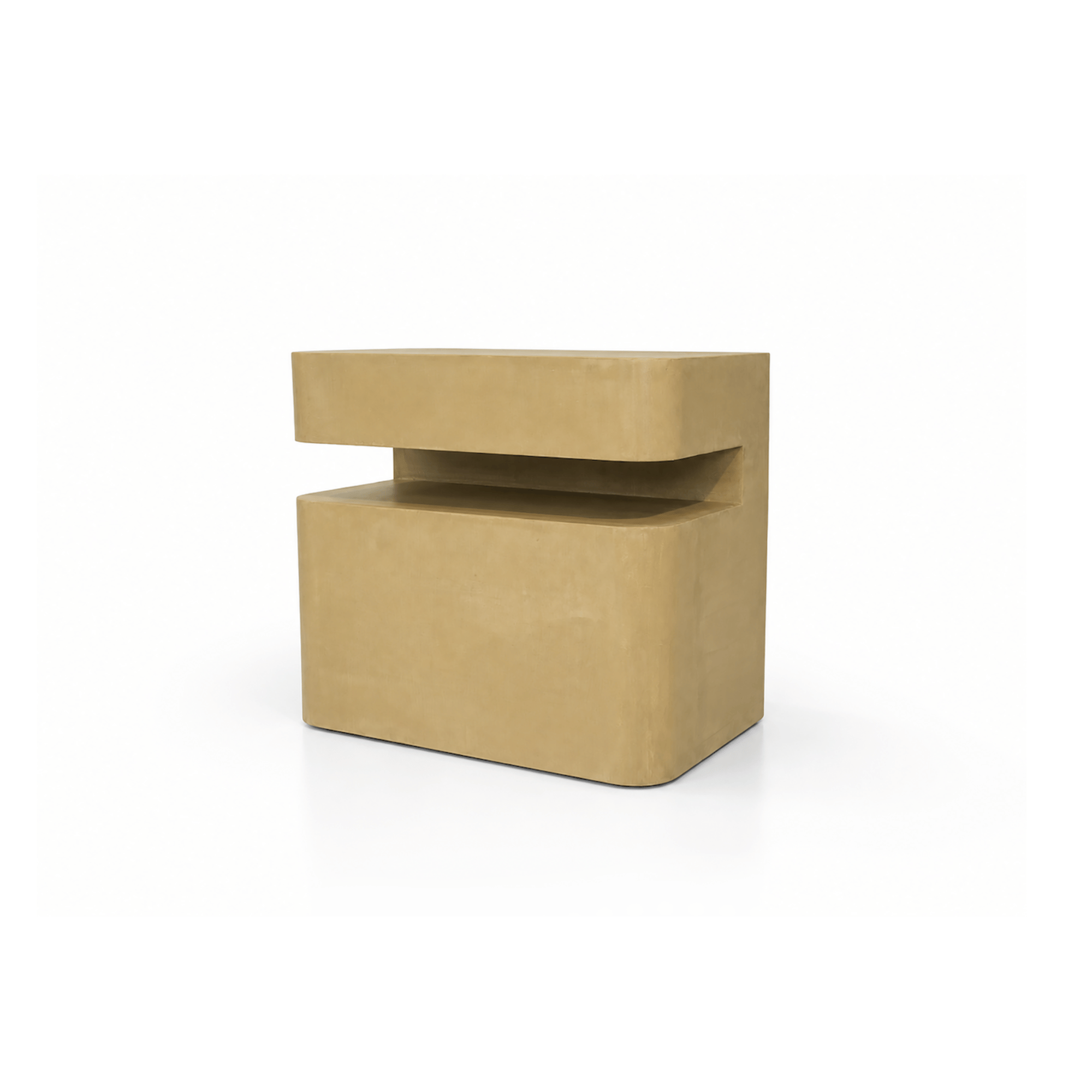 tonal nightstand with built in shelf on white background