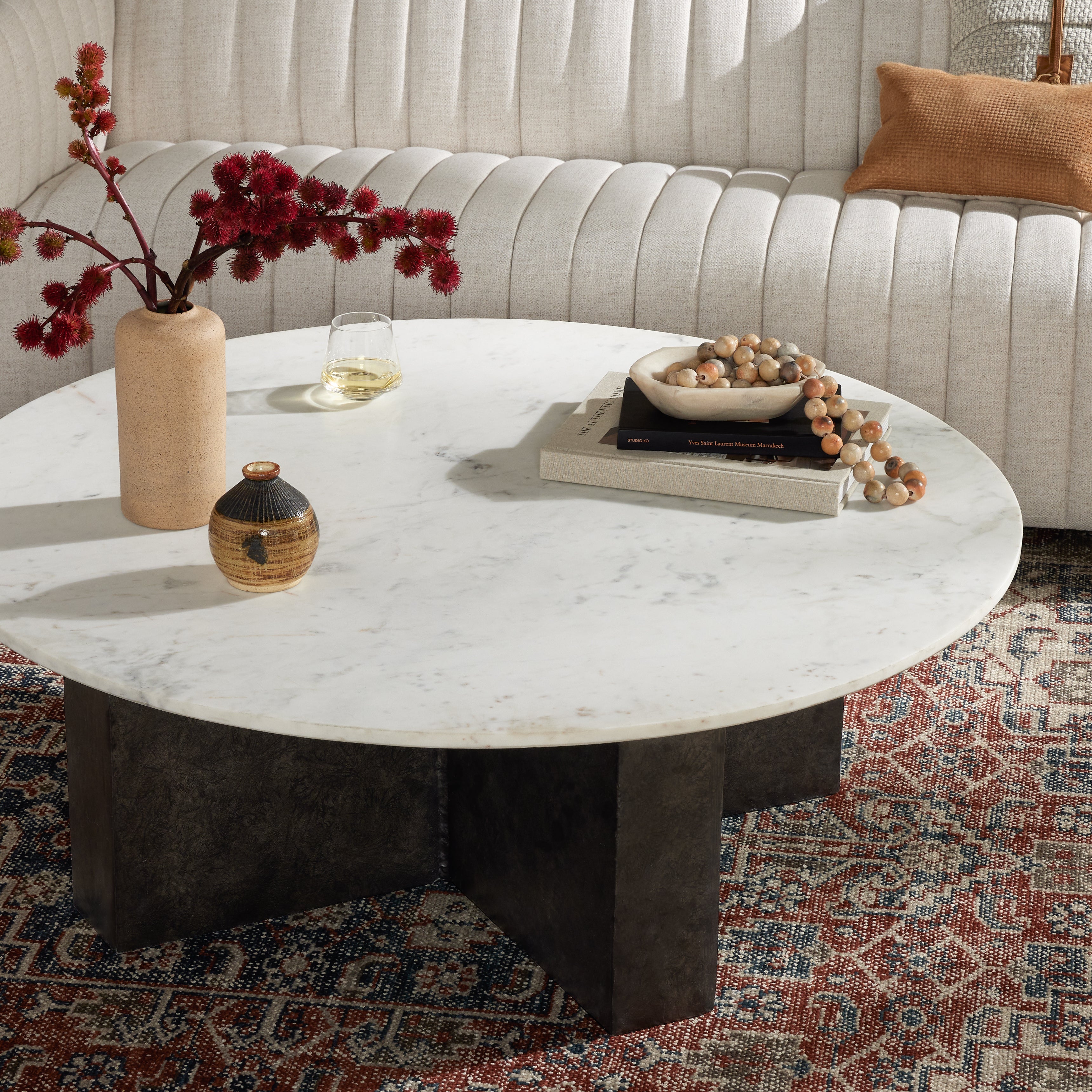 Terrell Round Coffee Table-Plsh White - StyleMeGHD - 