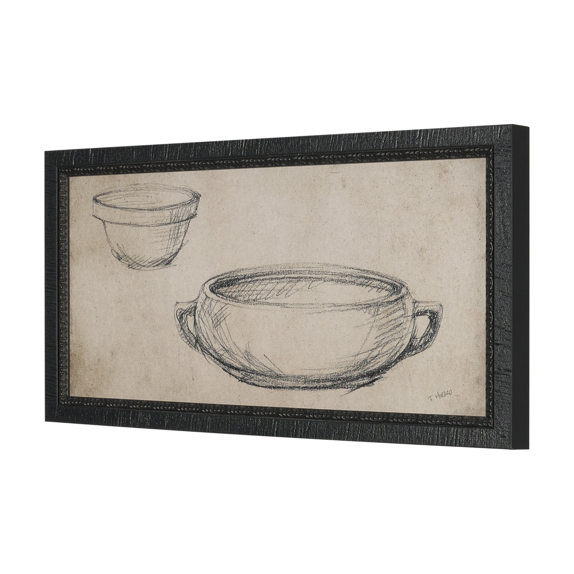 Vintage Tableware Sketch Framed Artwork, Set of 2