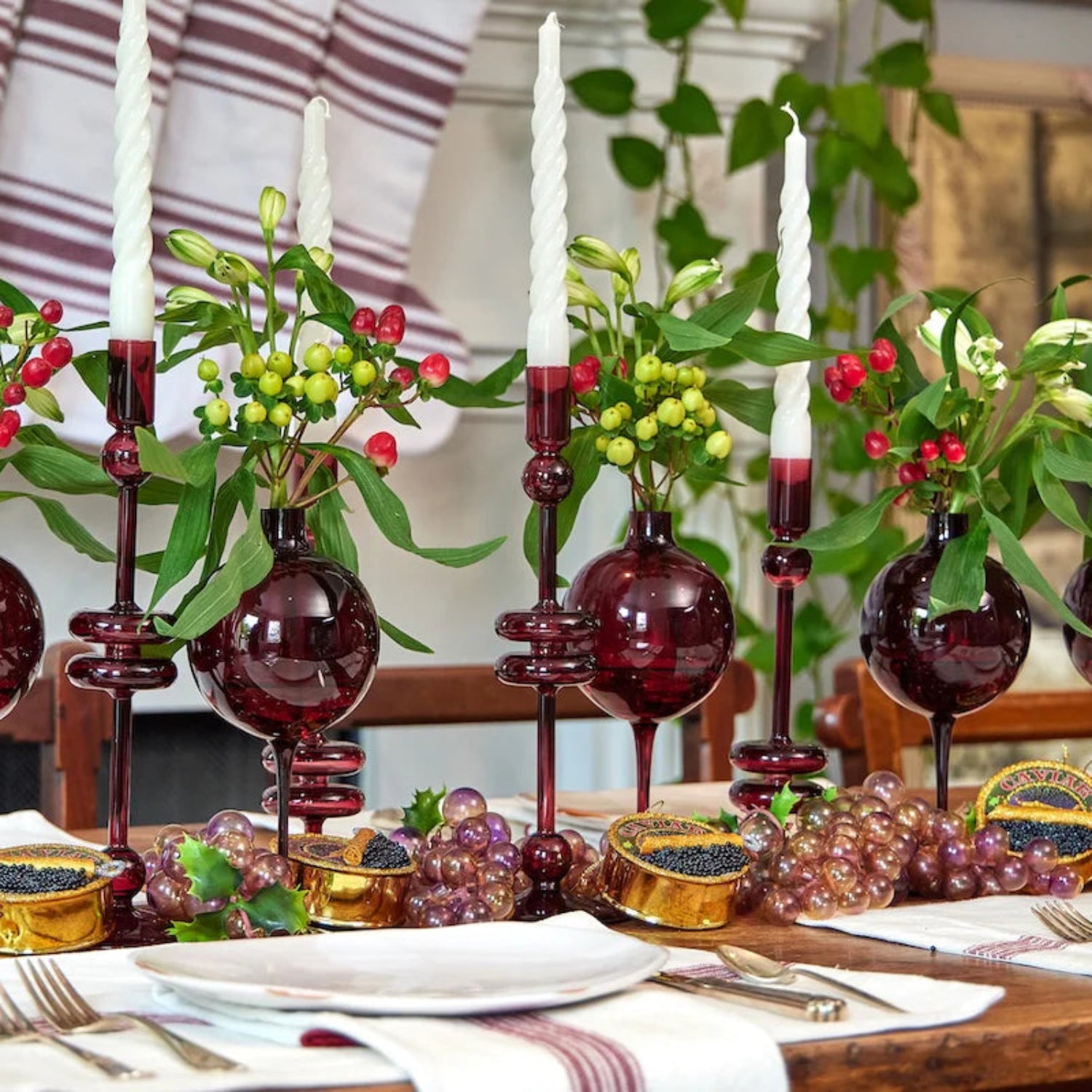 Althea Glass Candlestick Pair