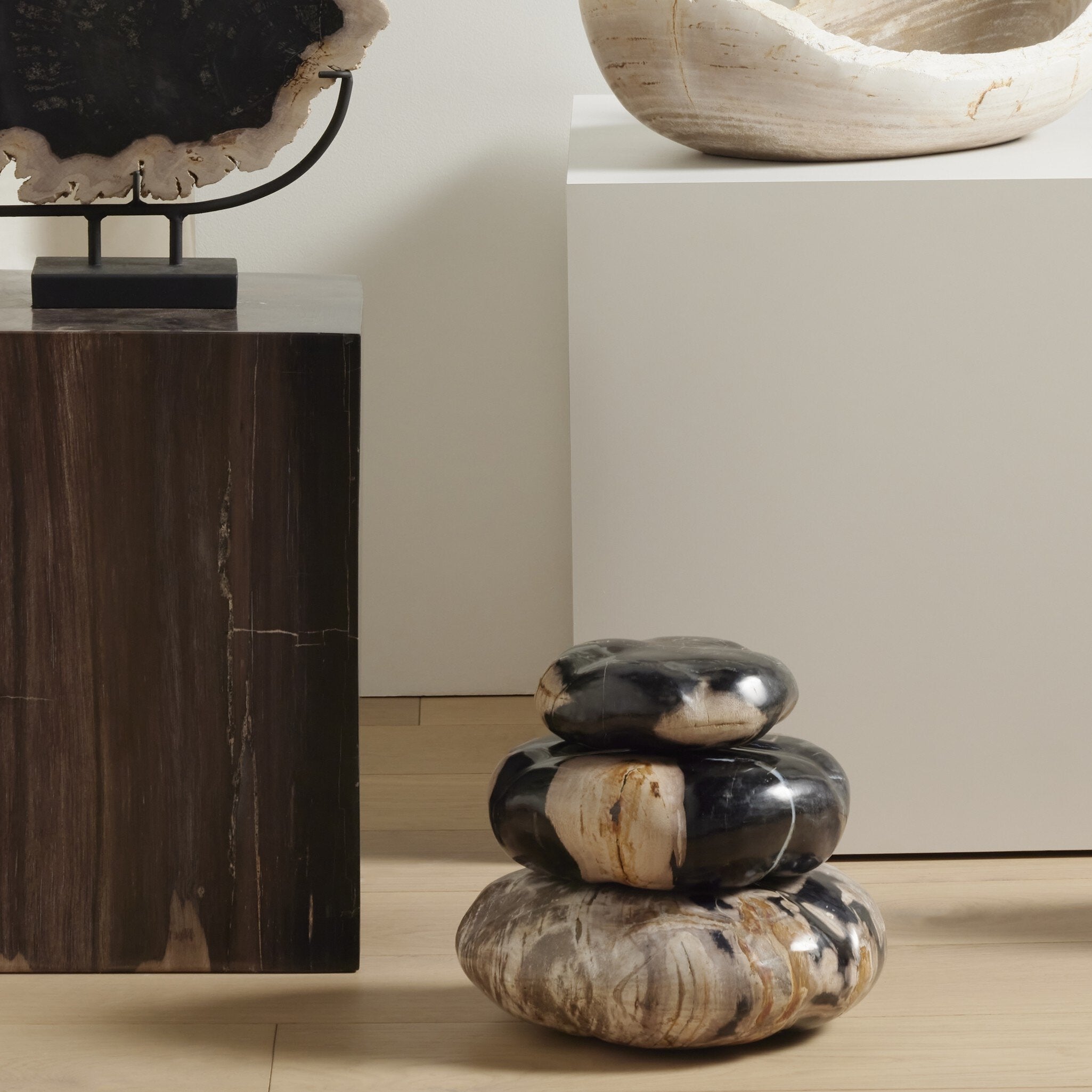 Petrified Wood Organic Sculpture, Set of 3-Decorative Objects-StyleMeGHD