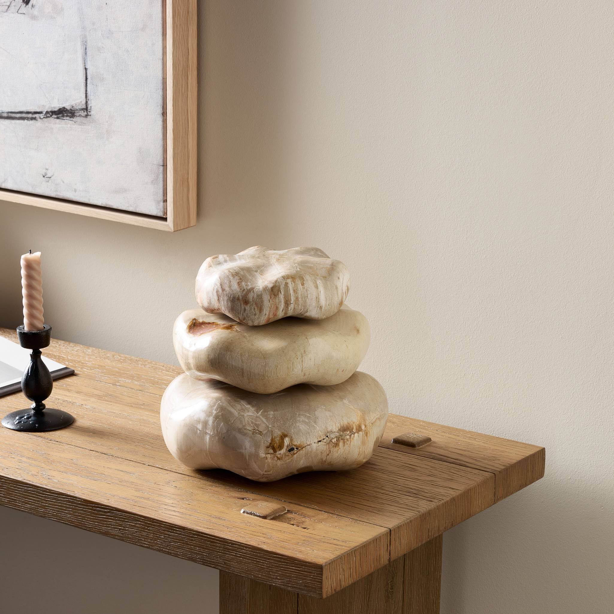 Petrified Wood Organic Sculpture, Set of 3-Decorative Objects-StyleMeGHD