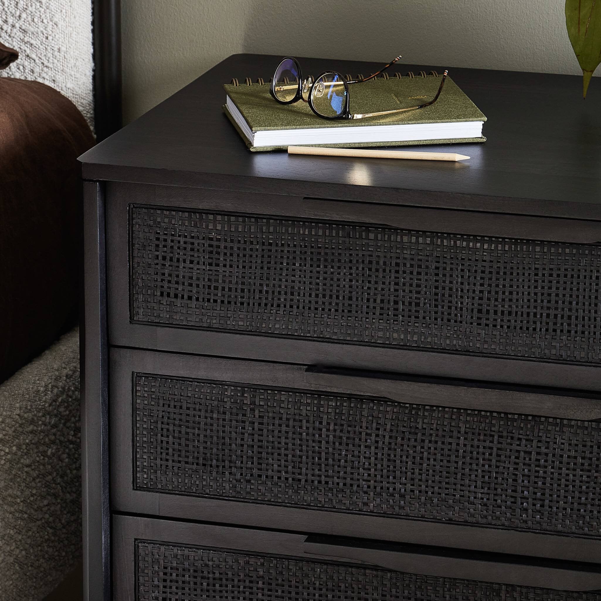 Sydney Large Nightstand BLACK WASH MANGO WITH BLACK CANE - StyleMeGHD - Nightstands
