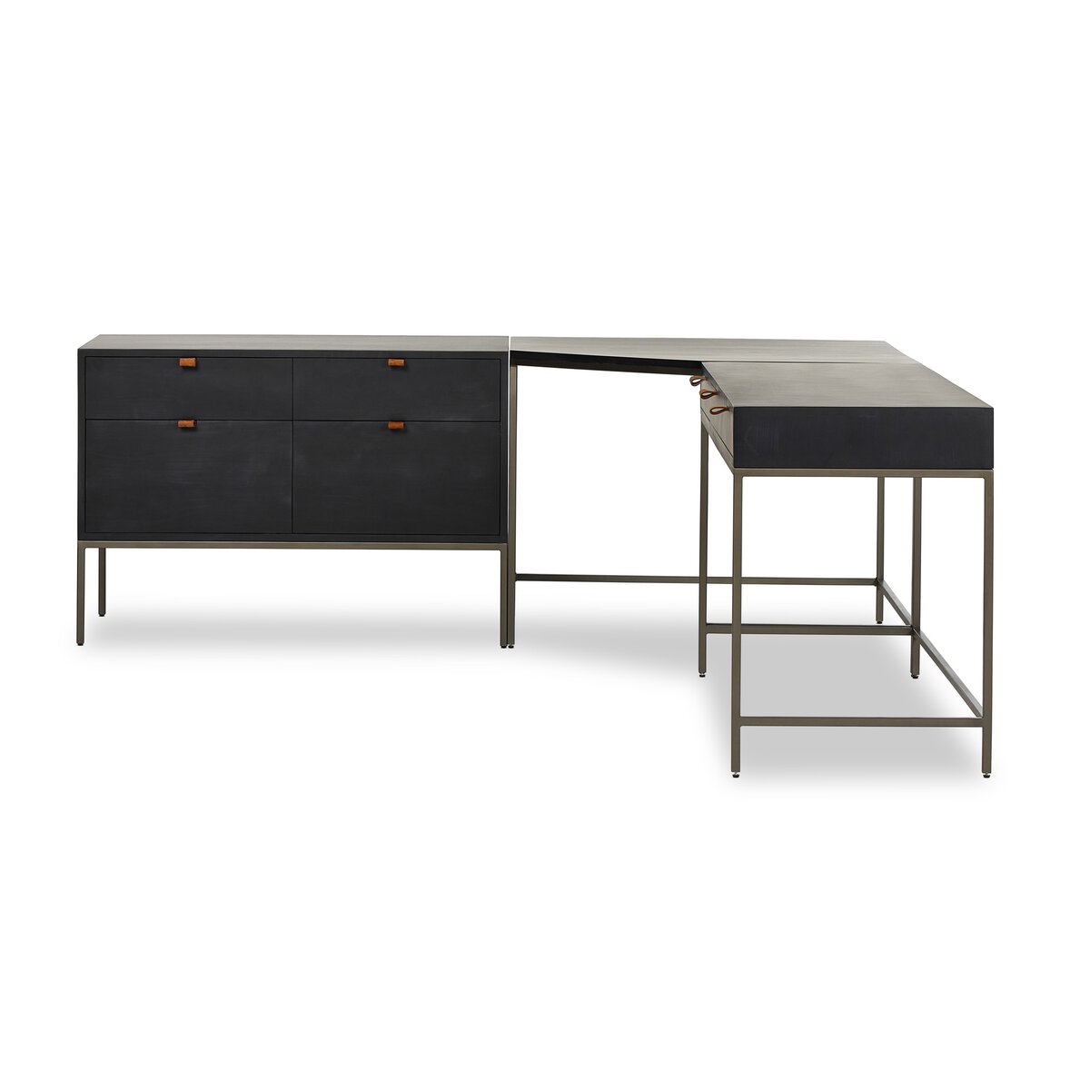 Trey Desk System With Wide Filing Cabinet