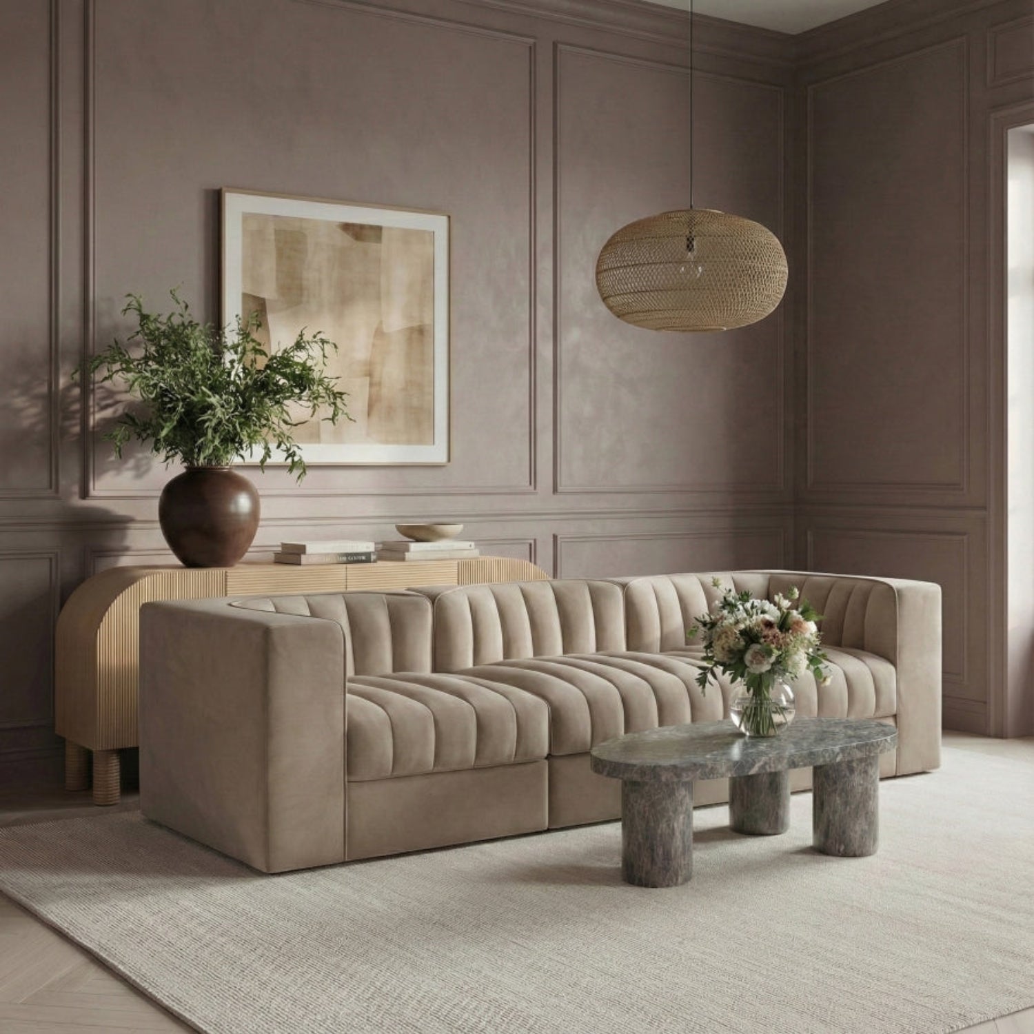 Rumina Velvet 3pc Modular Sofa