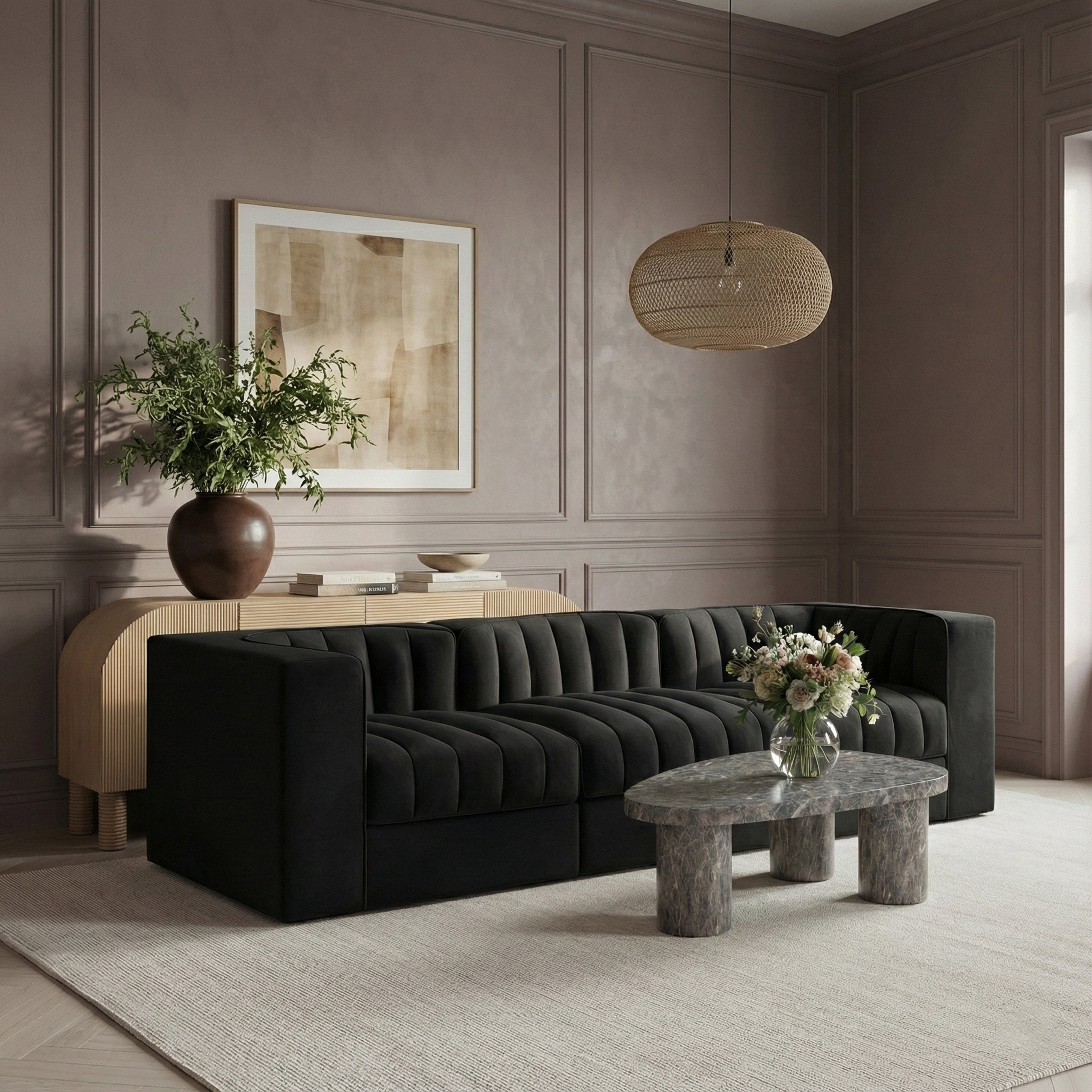 Rumina Velvet 3pc Modular Sofa