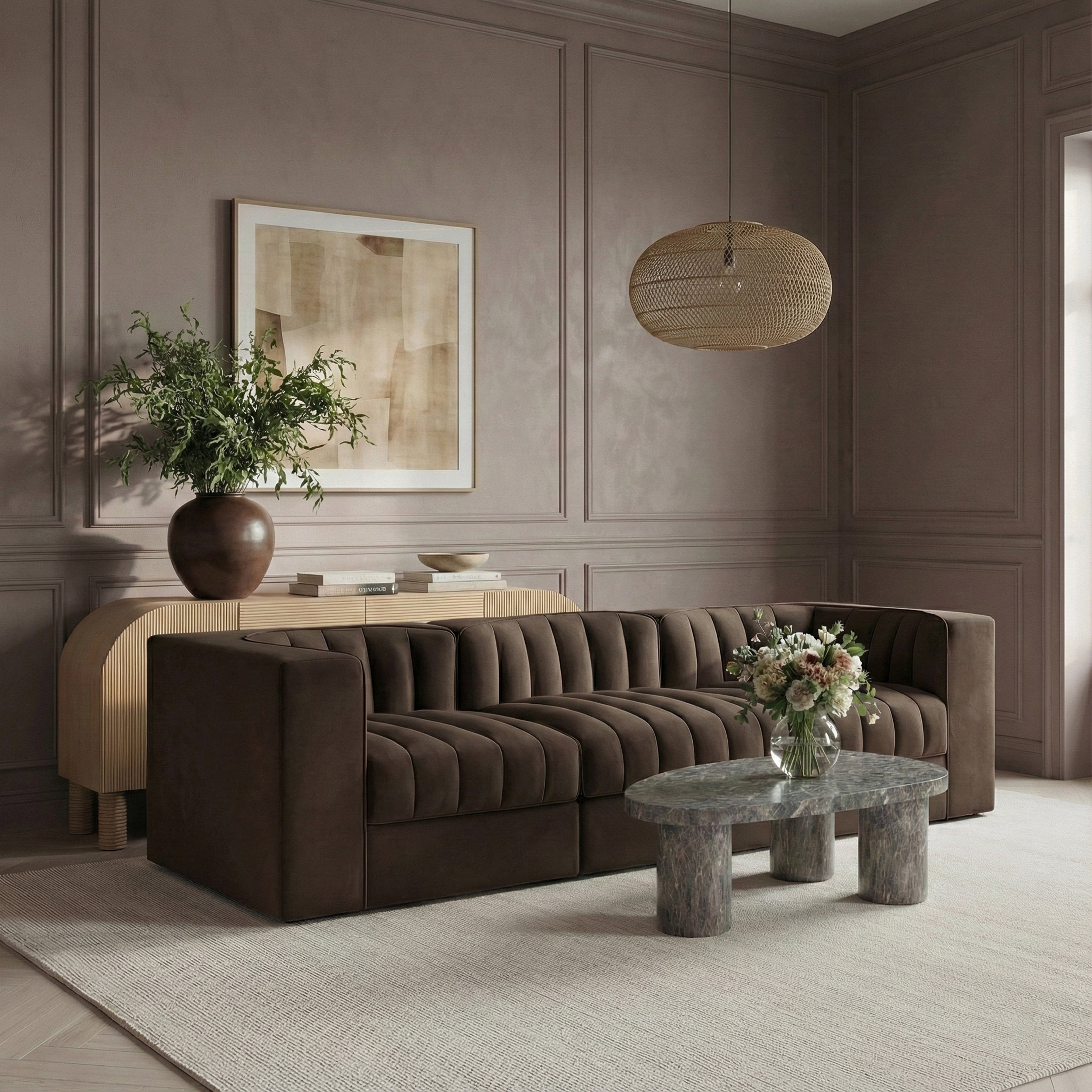 Rumina Velvet 3pc Modular Sofa