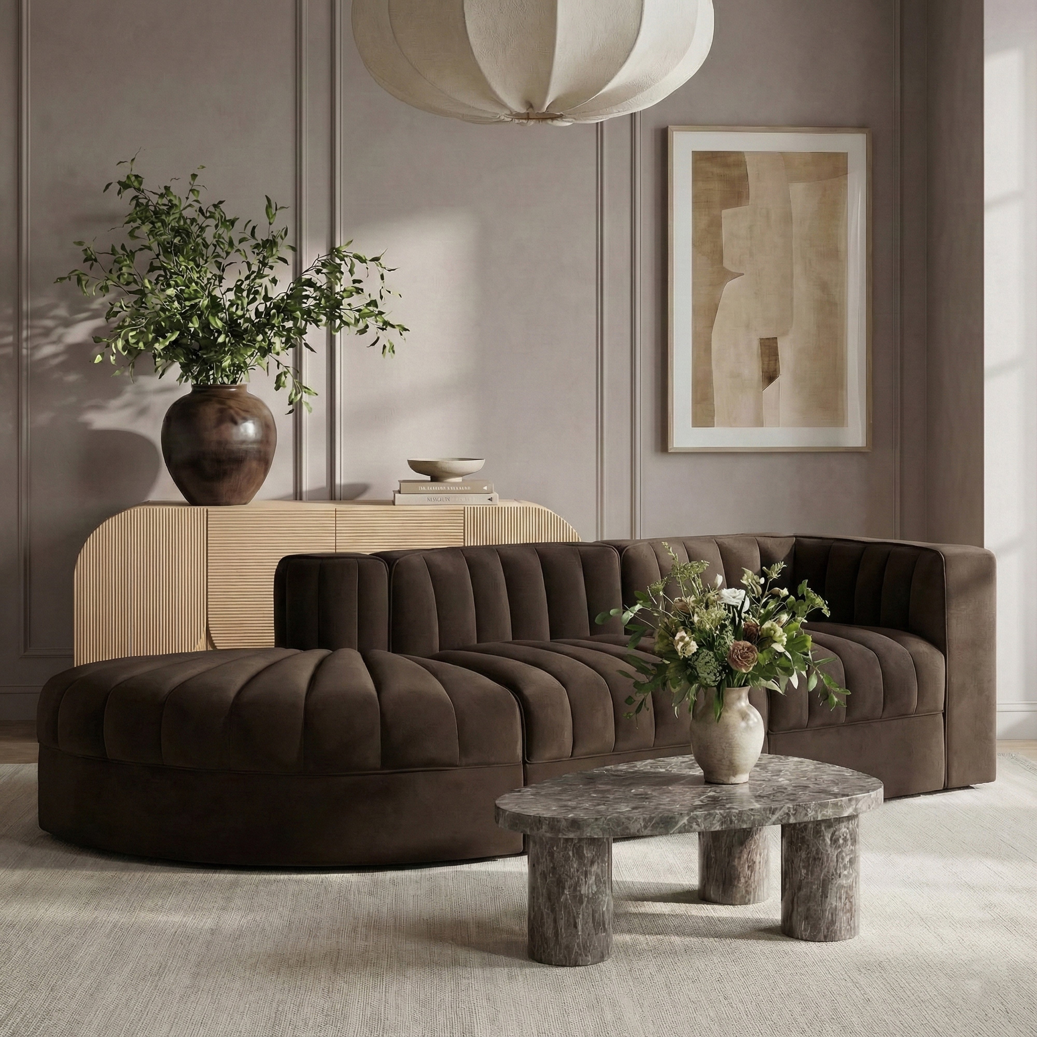 Rumina Velvet 3pc Modular Sectional