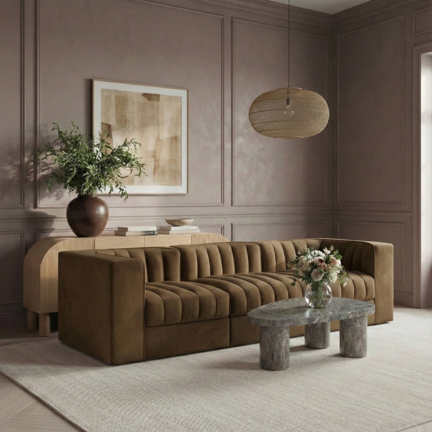 Rumina Velvet 3pc Modular Sofa