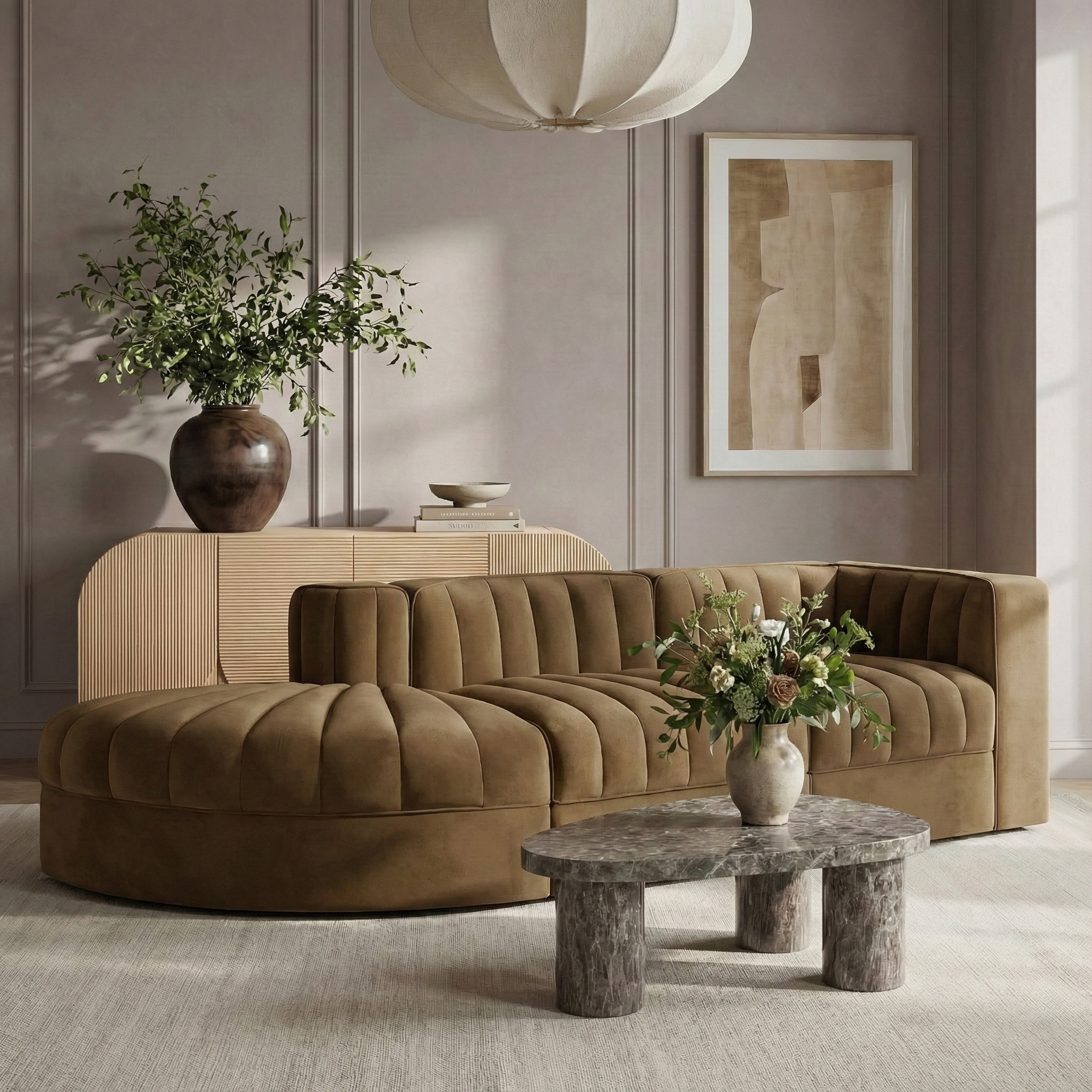 Rumina Velvet 3pc Modular Sectional