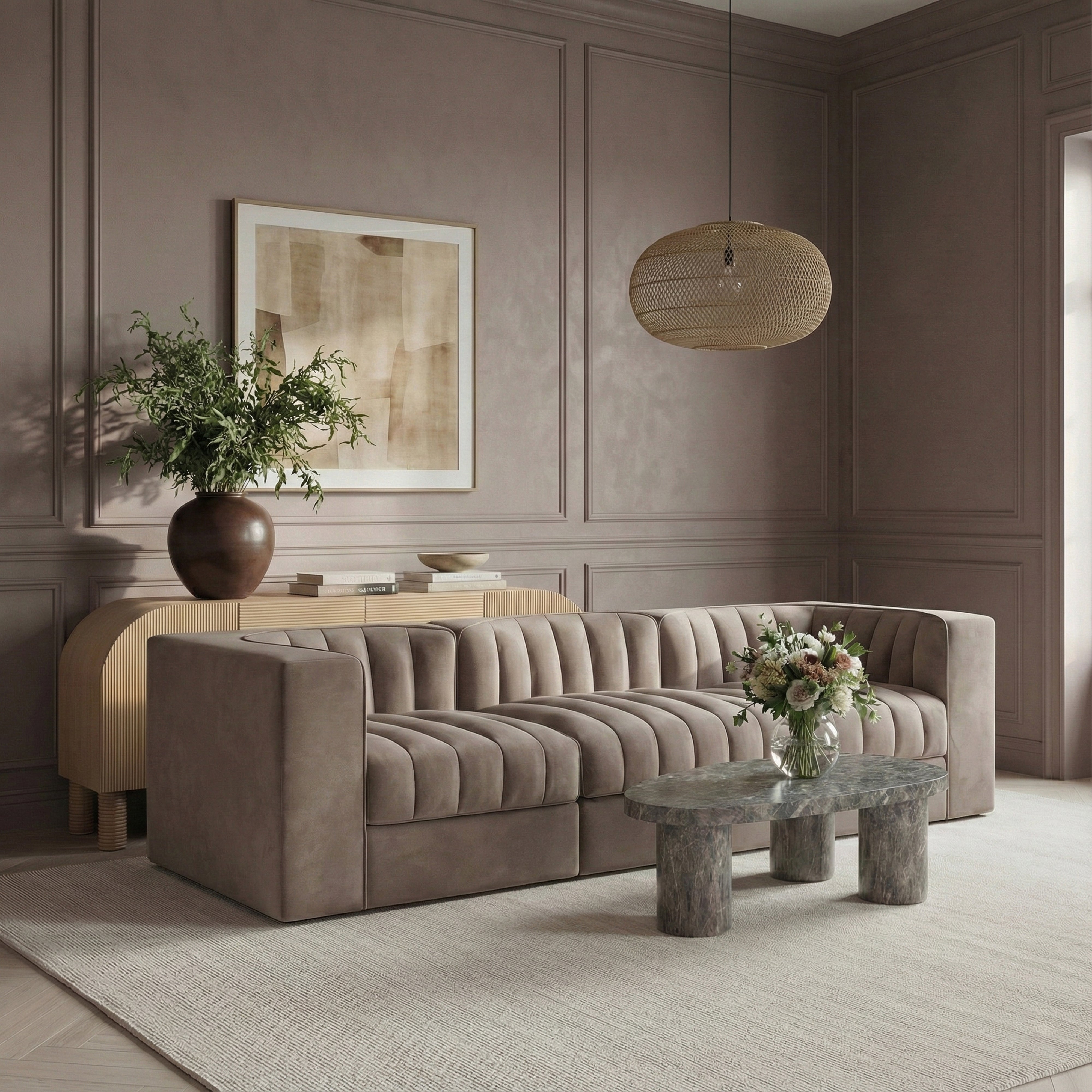 Rumina Velvet 3pc Modular Sofa