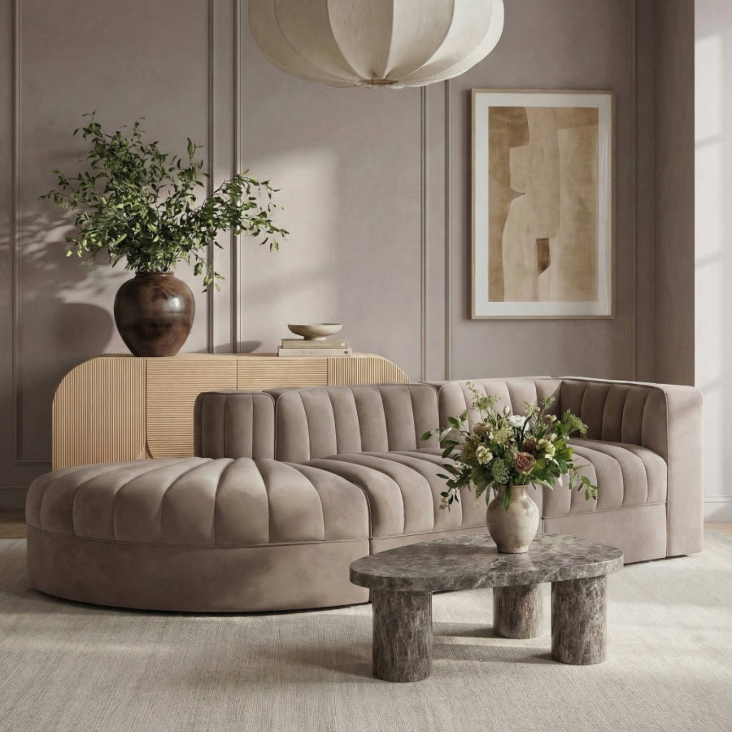 Rumina Velvet 3pc Modular Sectional