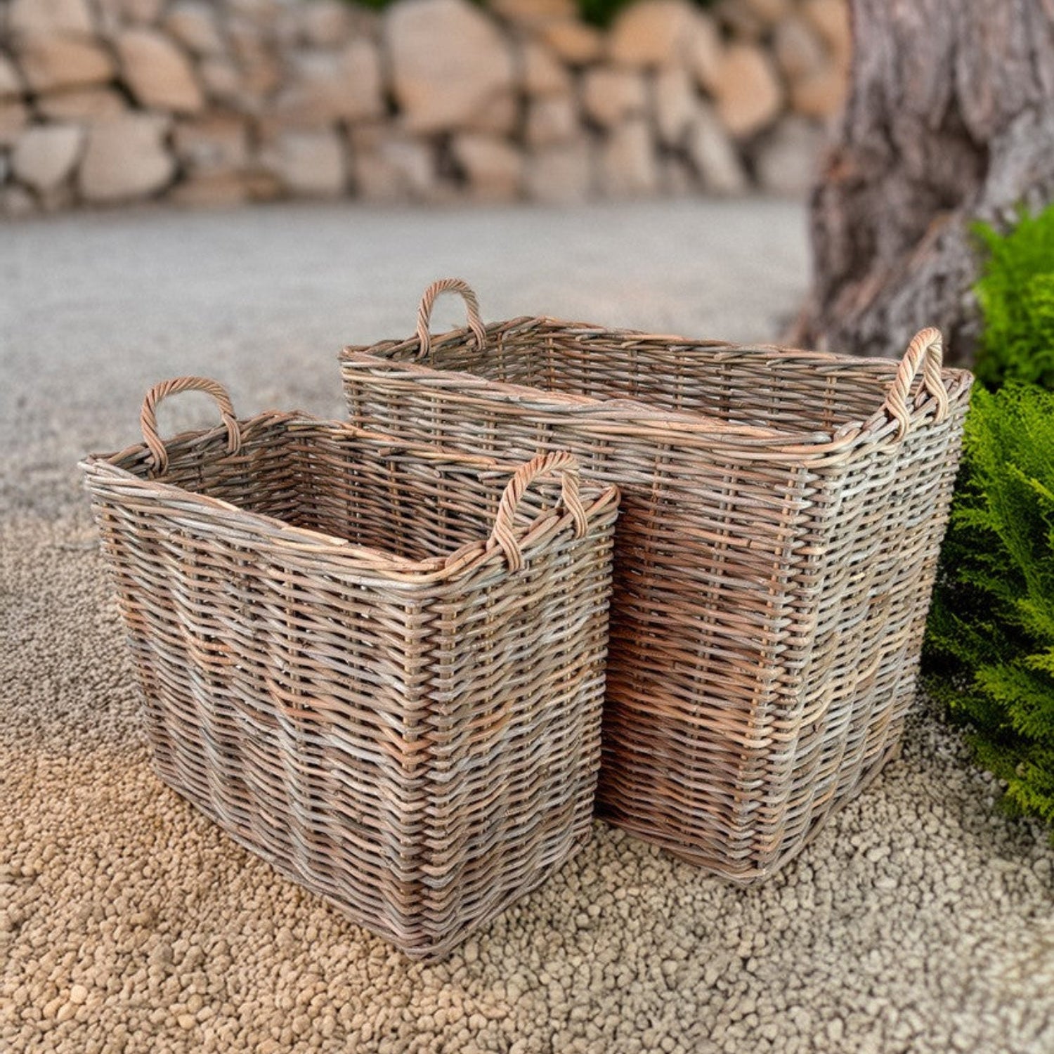 Belen Rectangle Rattan Basket, Set of 2