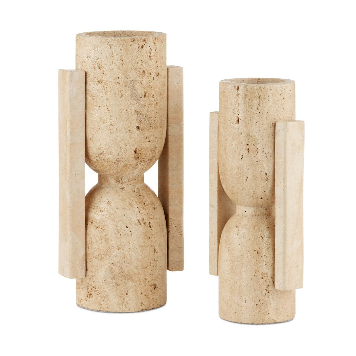 Apollo Travertine Vase, Set of 2