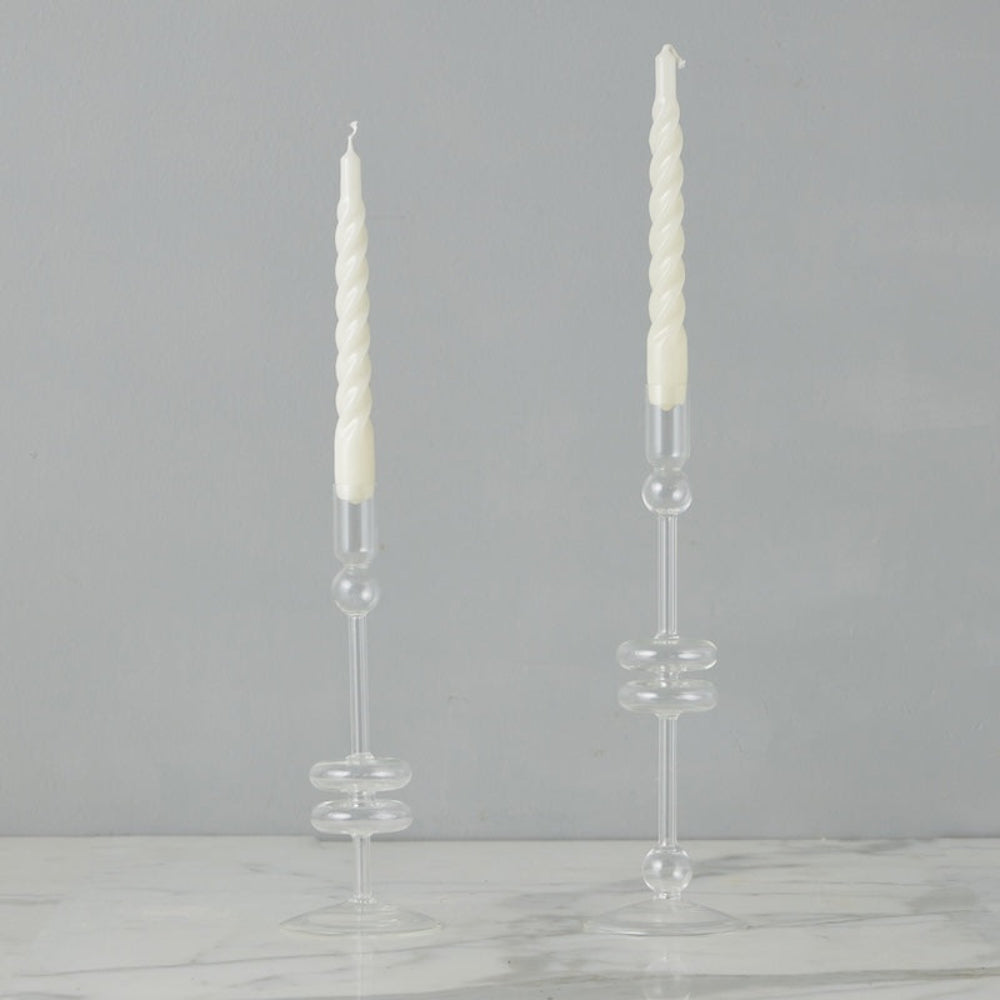 Clear Glass Candlestick, Set of 2