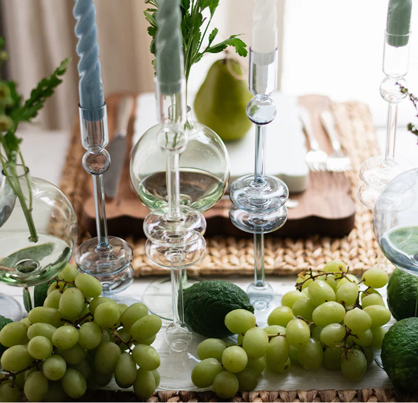 Clear Glass Candlestick, Set of 2