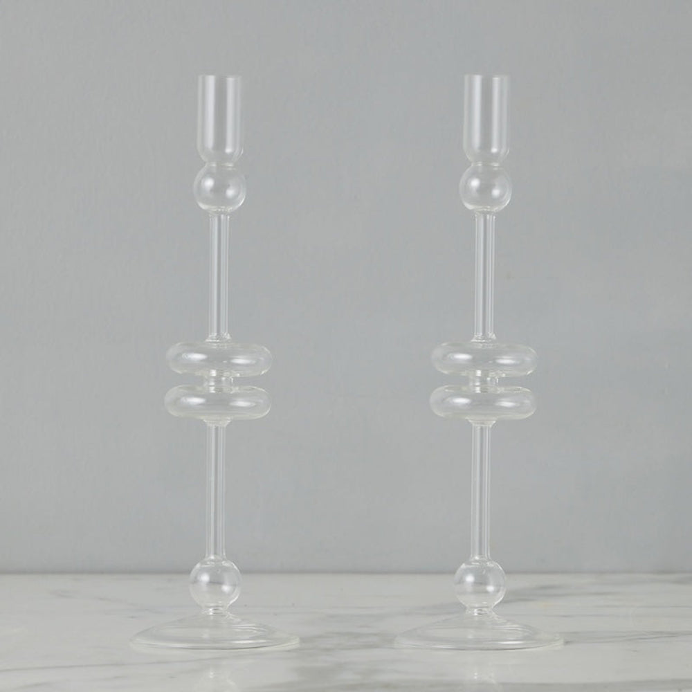 Clear Glass Candlestick, Set of 2