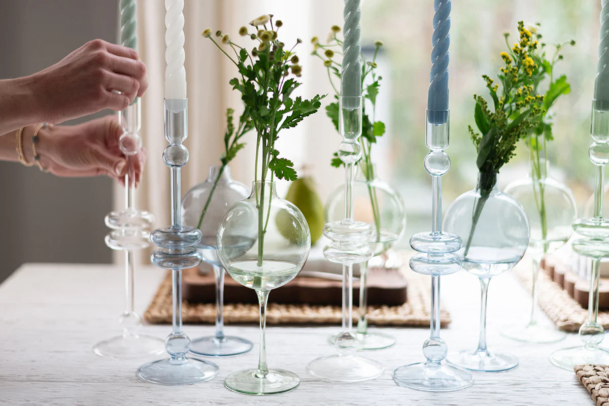 Clear Glass Candlestick, Set of 2