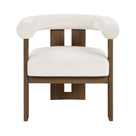 Isla Art Deco accent chair with white velvet upholstery and brown walnut-finished wood legs.