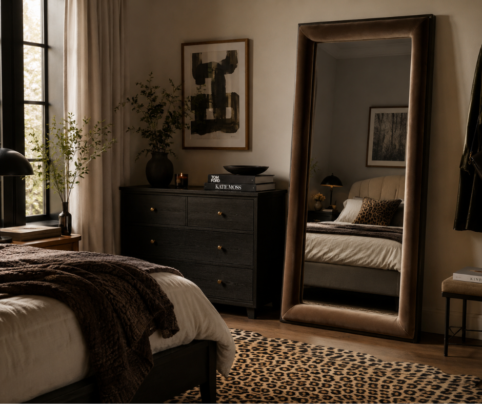 Velvet oversized floor mirror