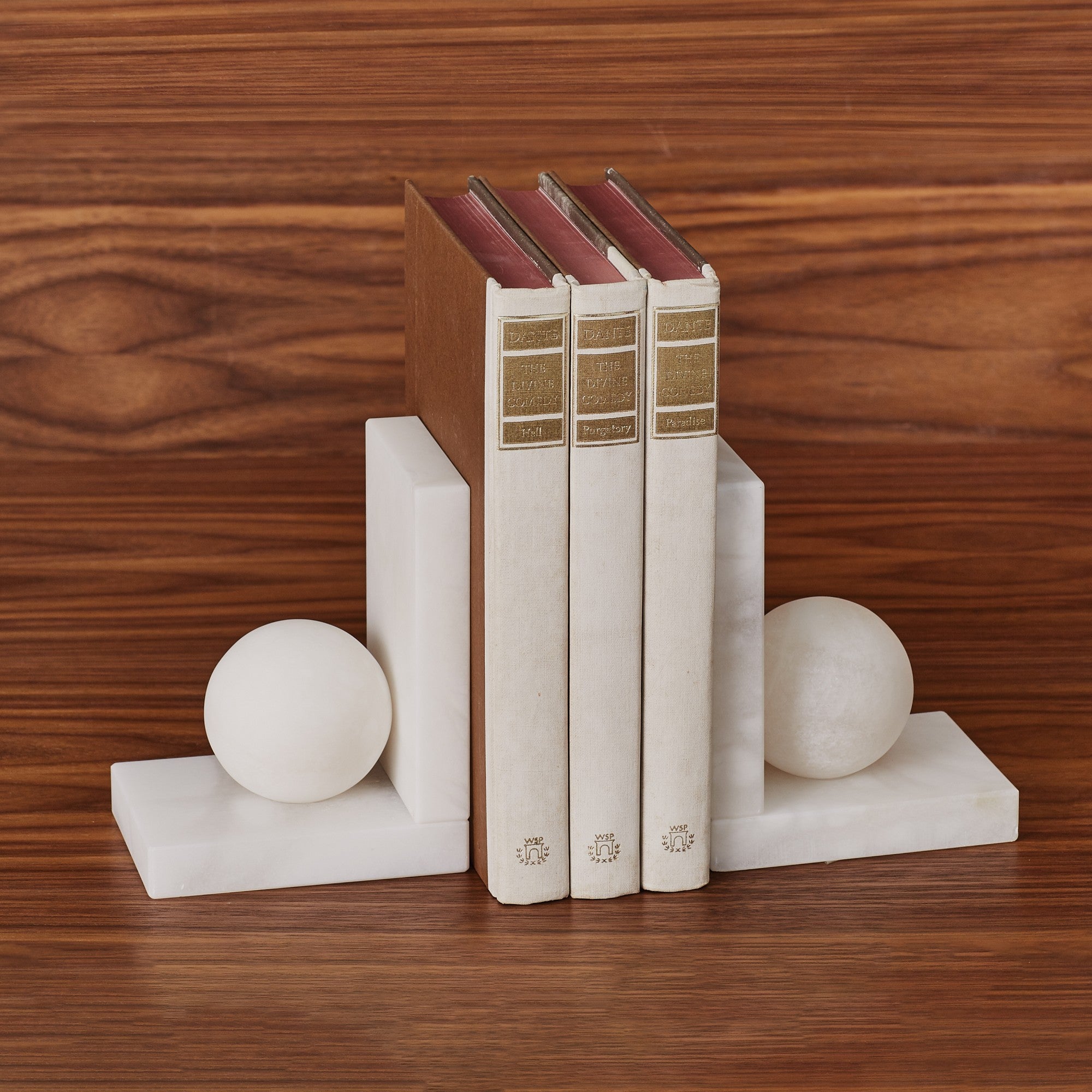 Alabaster Ball Bookends-Books + Bookends-StyleMeGHD