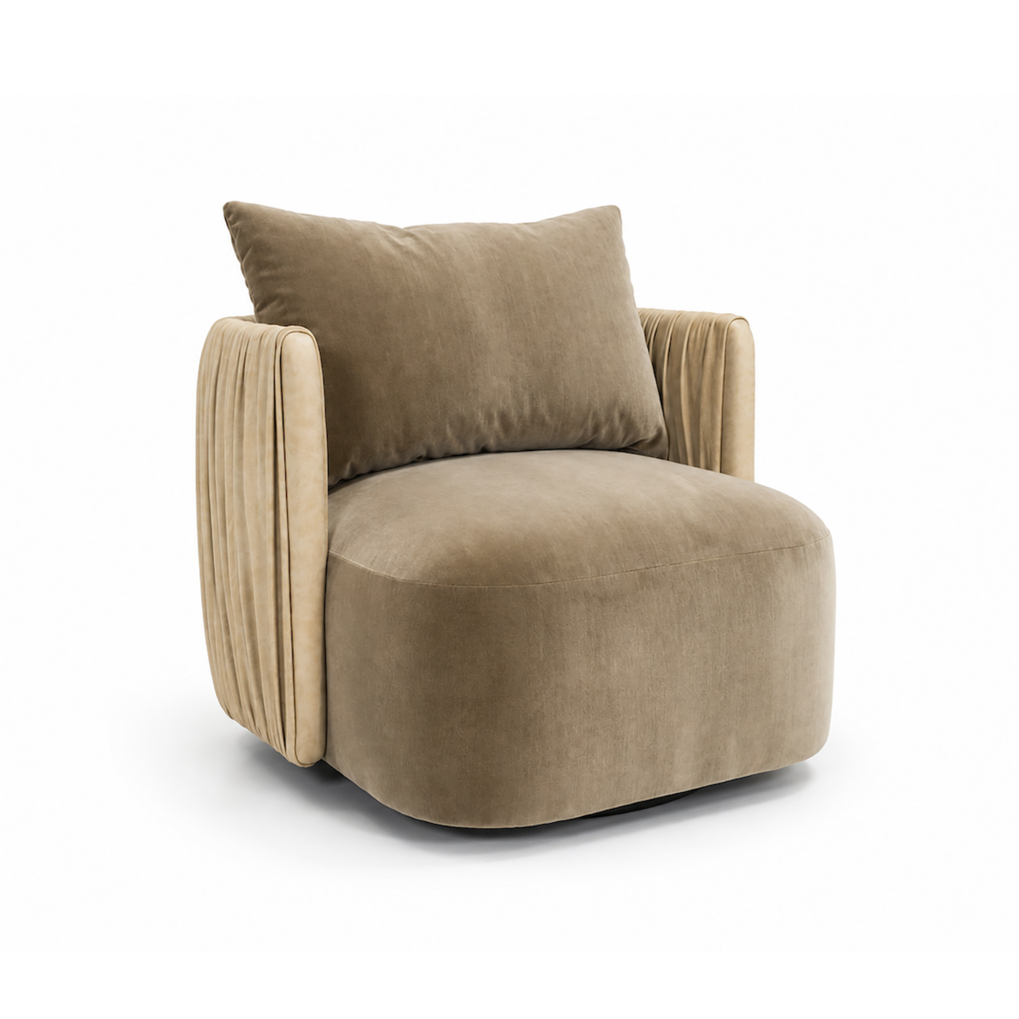 Beige armchair with a pillow on a white background