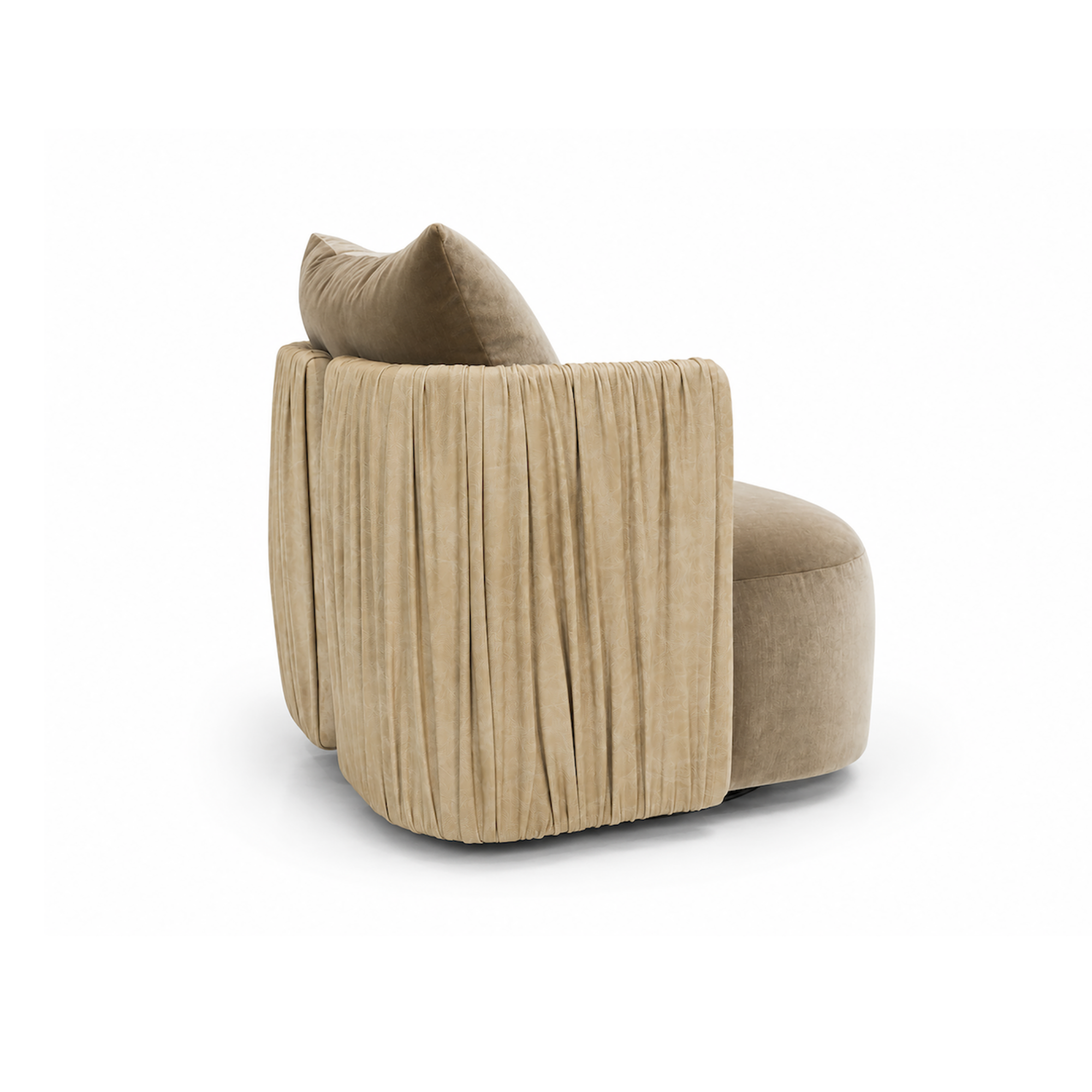 Beige armchair with a textured surface on a white background