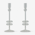 Clear Glass Candlestick, Set of 2