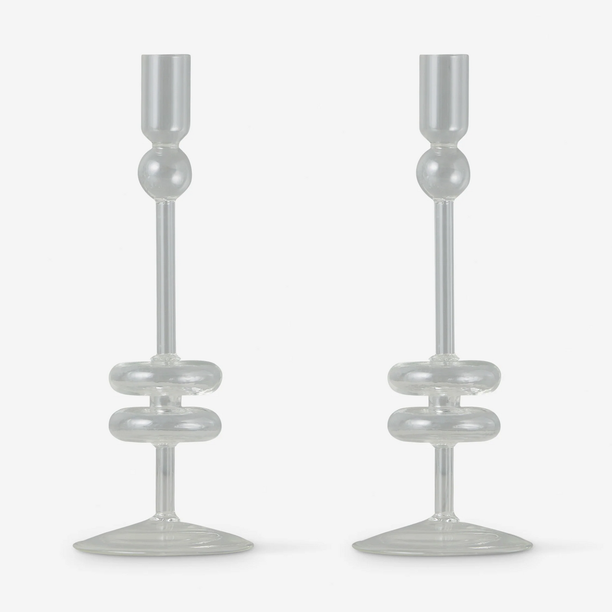 Clear Glass Candlestick, Set of 2