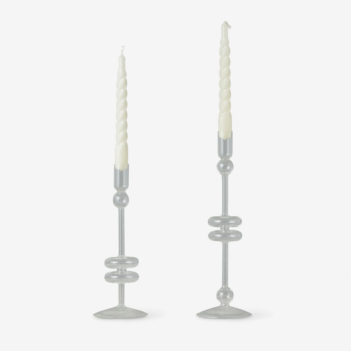 Clear Glass Candlestick, Set of 2
