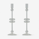 Clear Glass Candlestick, Set of 2