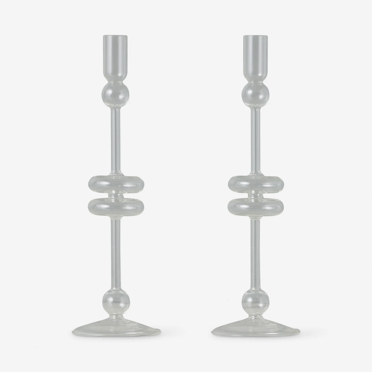 Clear Glass Candlestick, Set of 2