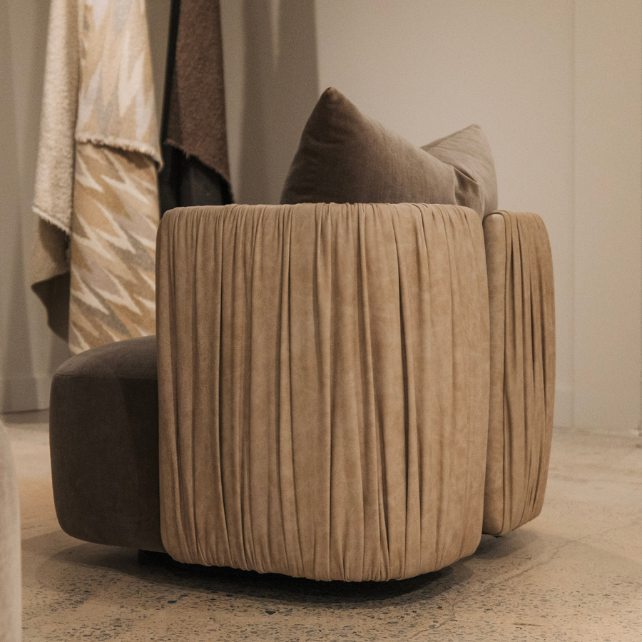 leather ruched swivel chair 