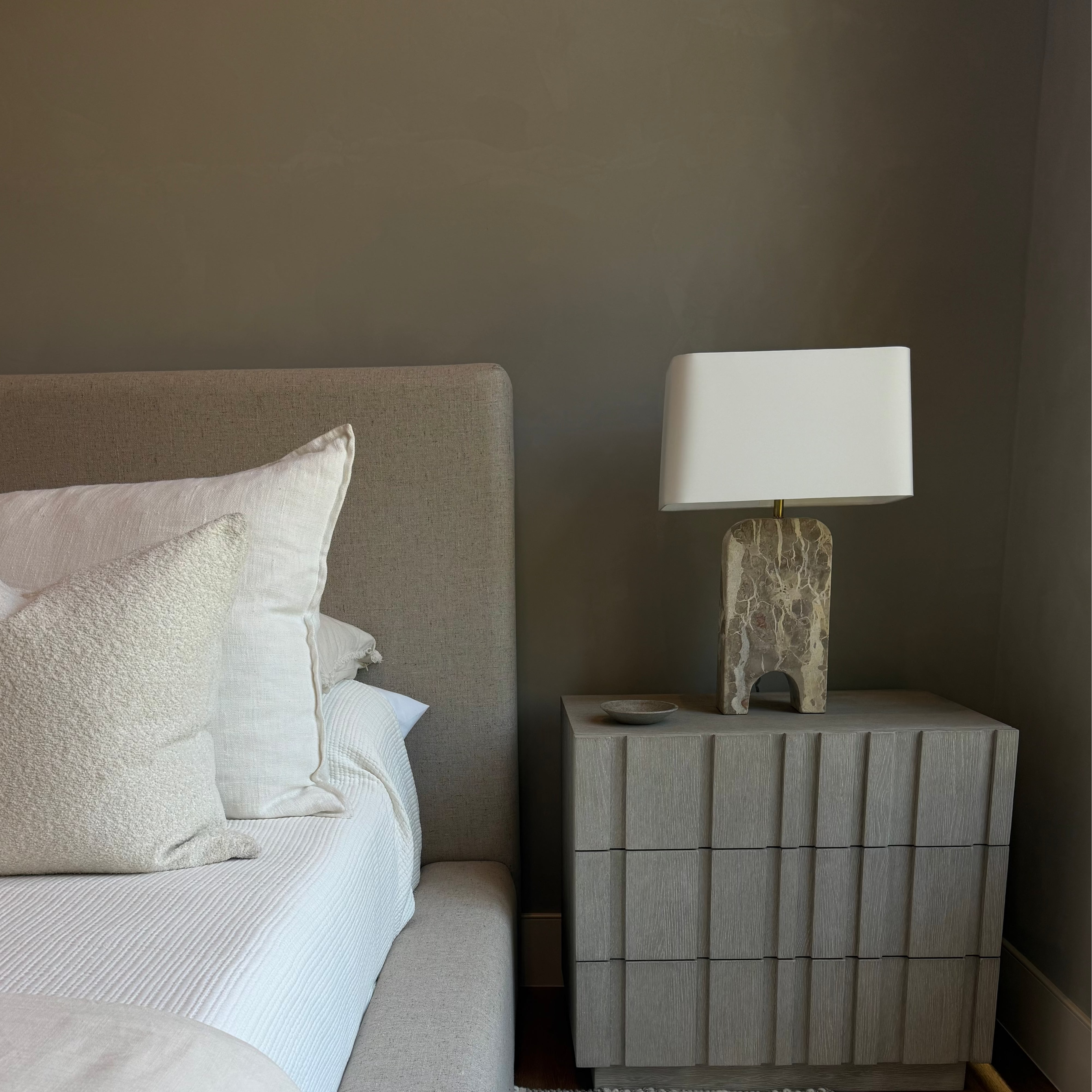 wood paneled nightstand