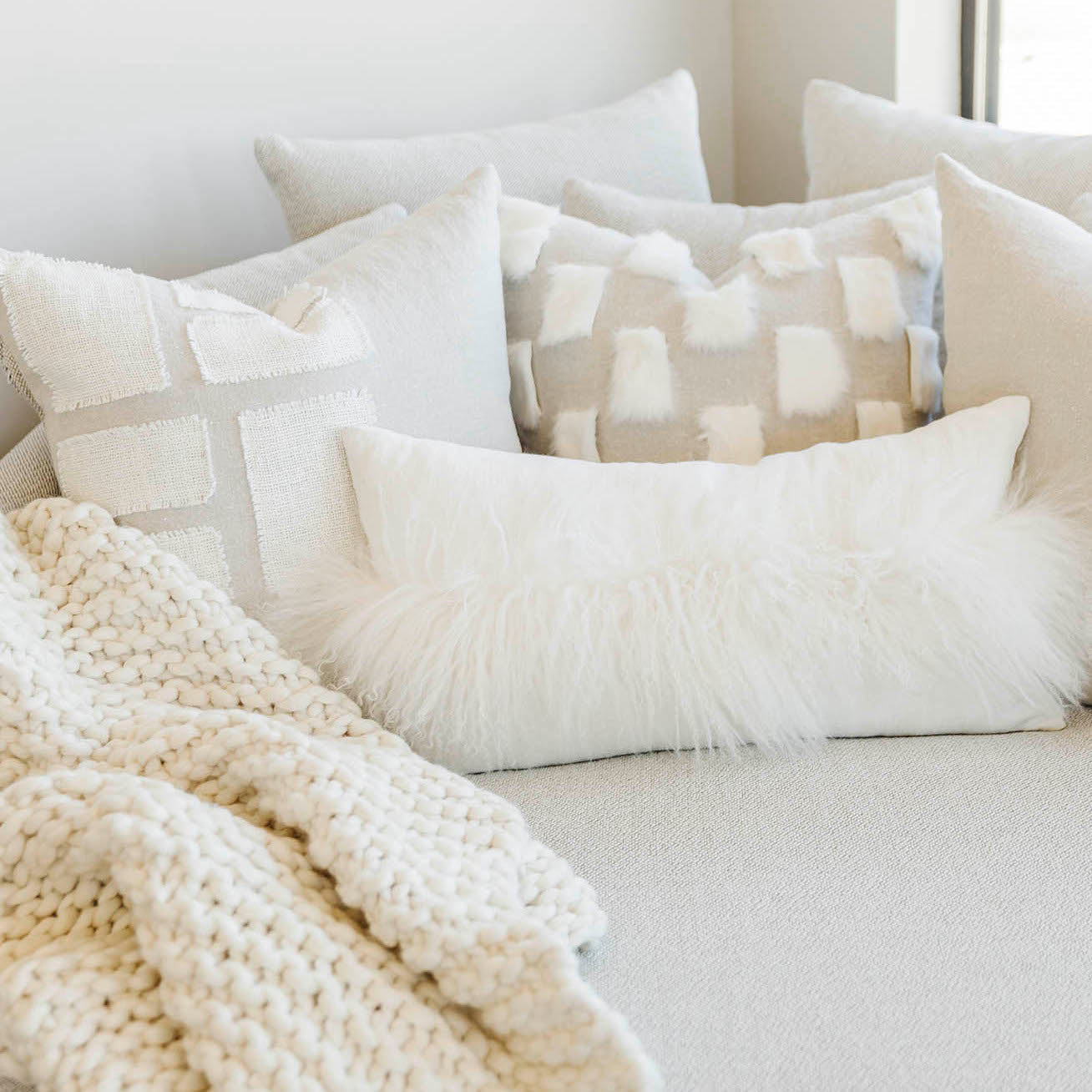 Greige Patchwork Pillow - StyleMeGHD - Boho Bedroom Decor